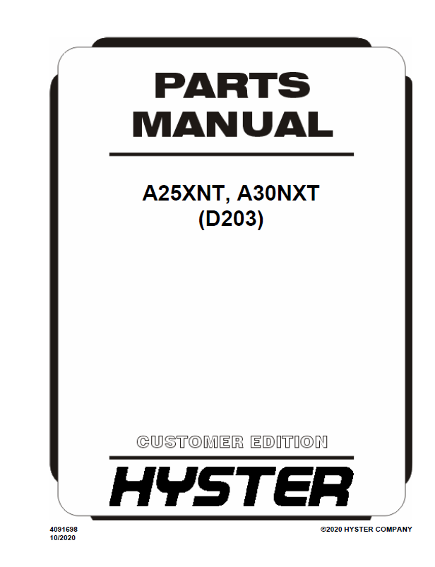 Hyster A25XNT, A30NXT (D203) Forklift Parts Manual