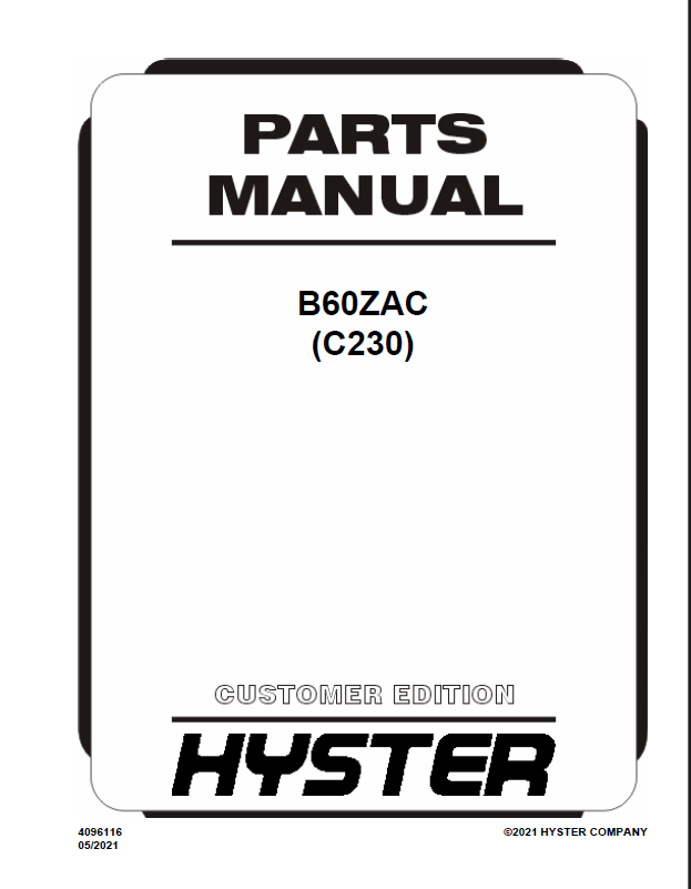 Hyster B60ZAC (C230) Forklift Parts Manual