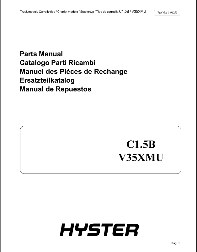 Hyster C1.5B V35XMU Forklift Parts Manual