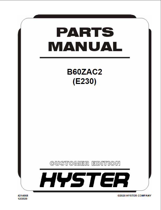 Hyster B60ZAC2 (E230) Forklift Parts Manual