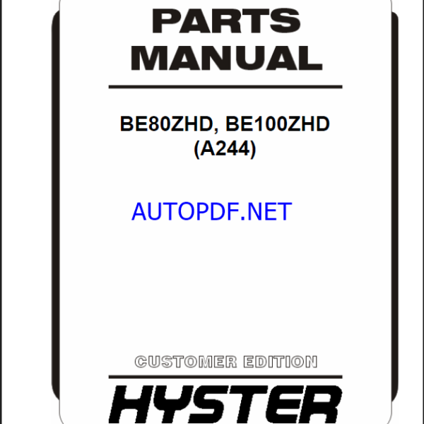 Hyster BE80ZHD, BE100ZHD (A244) Forklift Parts Manual