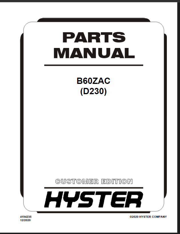 Hyster B60ZAC (D230) Forklift Parts Manual