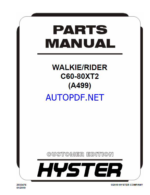 Hyster C60-80XT2 (A499) Walkie Rider Parts Manual