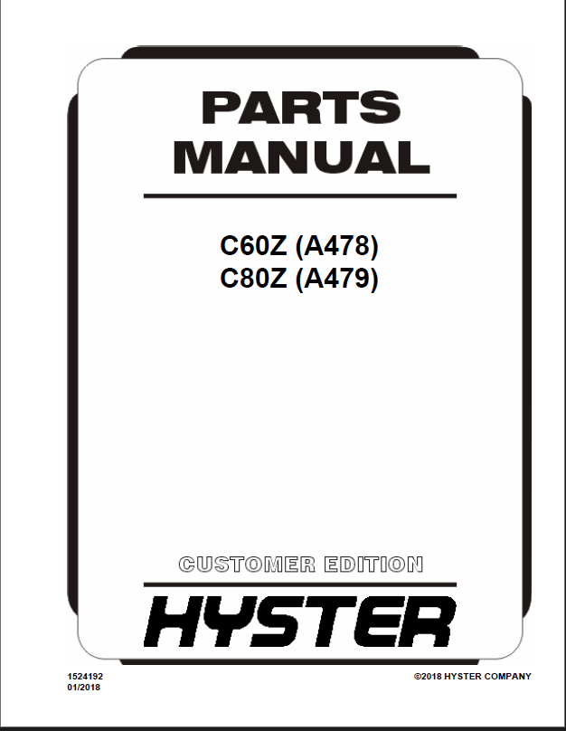 Hyster C60Z (A478) C80Z (A479) Forklift Parts Manual