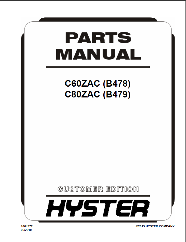 Hyster C60ZAC (B478) C80ZAC (B479) Forklift Parts Manual