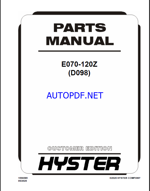 Hyster E070-120Z (D098) Forklift Parts Manual
