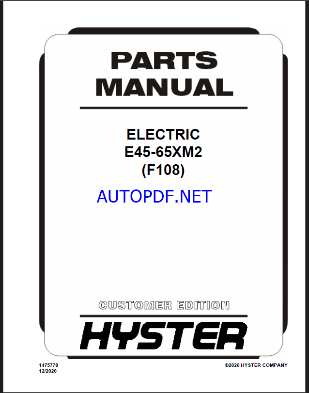 Hyster E45-65XM2 (F108) Forklift Parts Manual