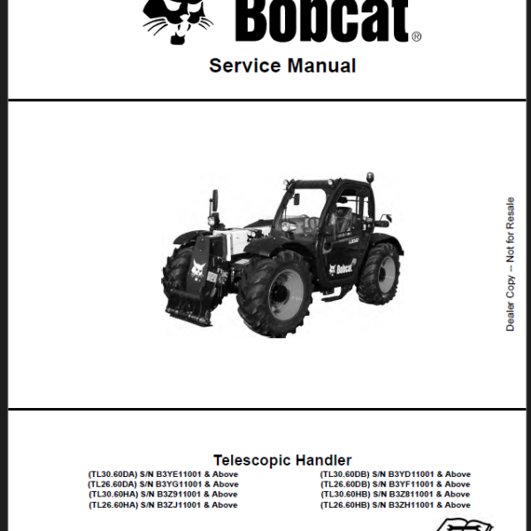 Bobcat TL3060 VersaHANDLER® TTC, Telescopic Handler Service Manual (7282535) (SN B3YD11001-B3YD99999)