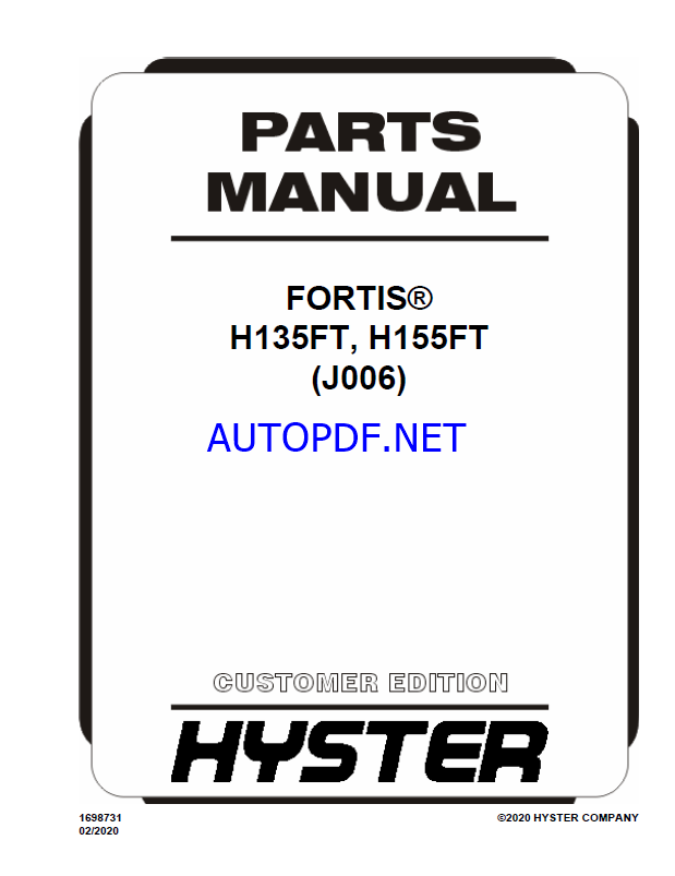 Hyster H135FT, H155FT (J006) Forklift Parts Manual