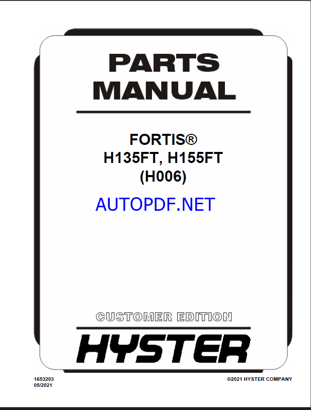 Hyster H135FT, H155FT (H006) Forklift Parts Manual