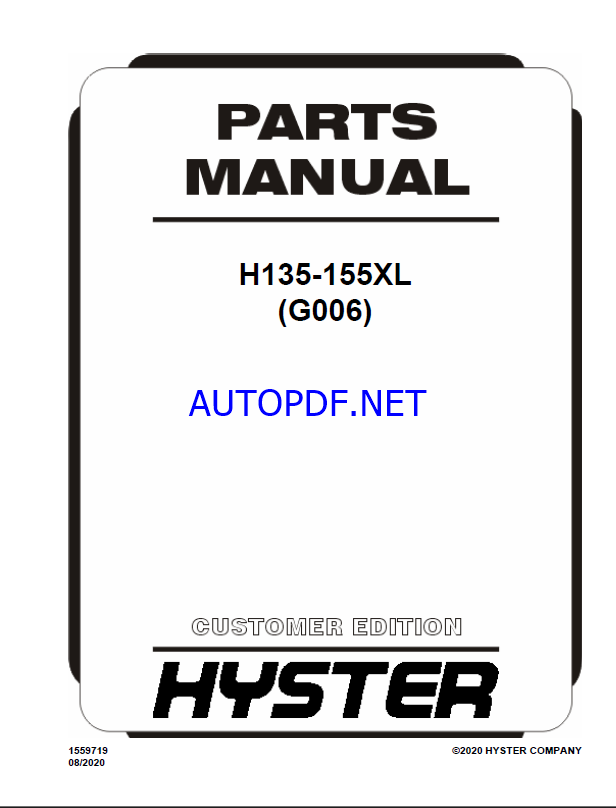 Hyster H135-155XL (G006) Forklift Parts Manual