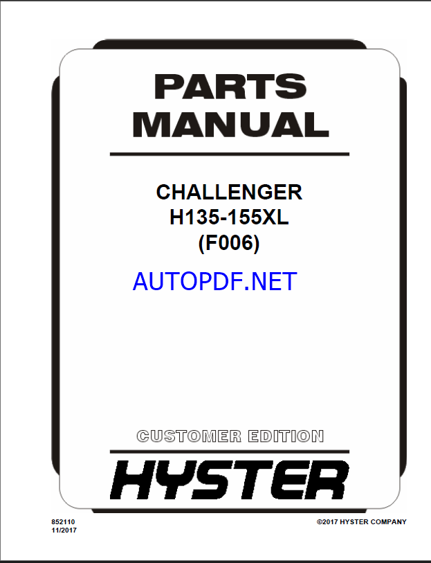 Hyster H135, H155XL (F006) Challenger Forklift Parts Manual