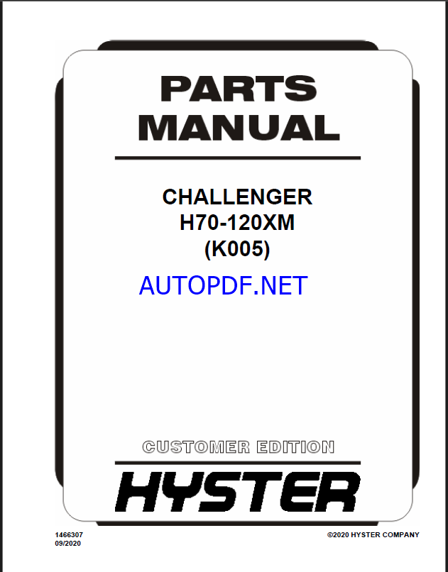 Hyster H70-120XM (K005) Challenger Forklift Parts Manual