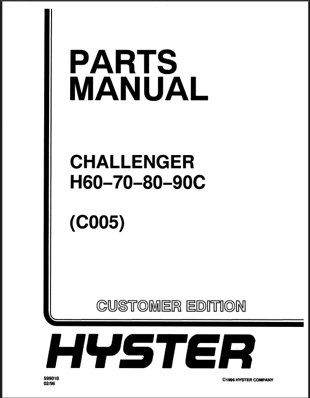 Hyster H60, H70, H80, H90C Challenger (C005) Forklift Parts Manual
