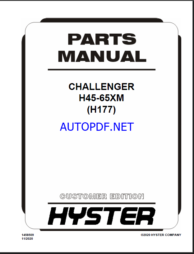 Hyster H45, H65XM (H177) Challenger Forklift Parts Manual