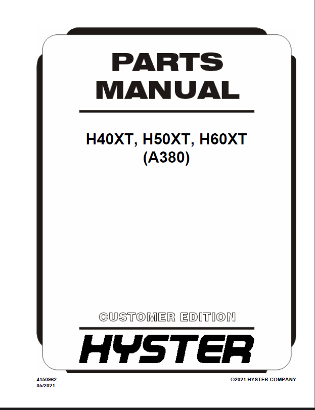 Hyster H40XT, H50XT, H60XT (A380) Forklift Parts Manual