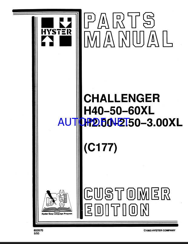 Hyster H40, H50, H60XL, H2.00, H2.50, H3.00XL (C177) Challenger Forklift Parts Manual
