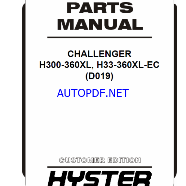 Hyster H300-360XL, H33-360XL-EC (D019) Challenger Forklift Parts Manual
