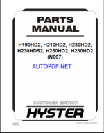 Hyster H190HD2, H210HD2, H230HD2, H230HDS2, H250HD2, H280HD2 (N007) Forklift Parts Manual