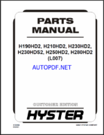 Hyster H190HD2, H210HD2, H230HD2, H230HDS2, H250HD2, H280HD2 (L007) Forklift Parts Manual