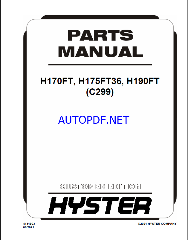 Hyster H170FT, H175FT36, H190FT (C299) Forklift Parts Manual
