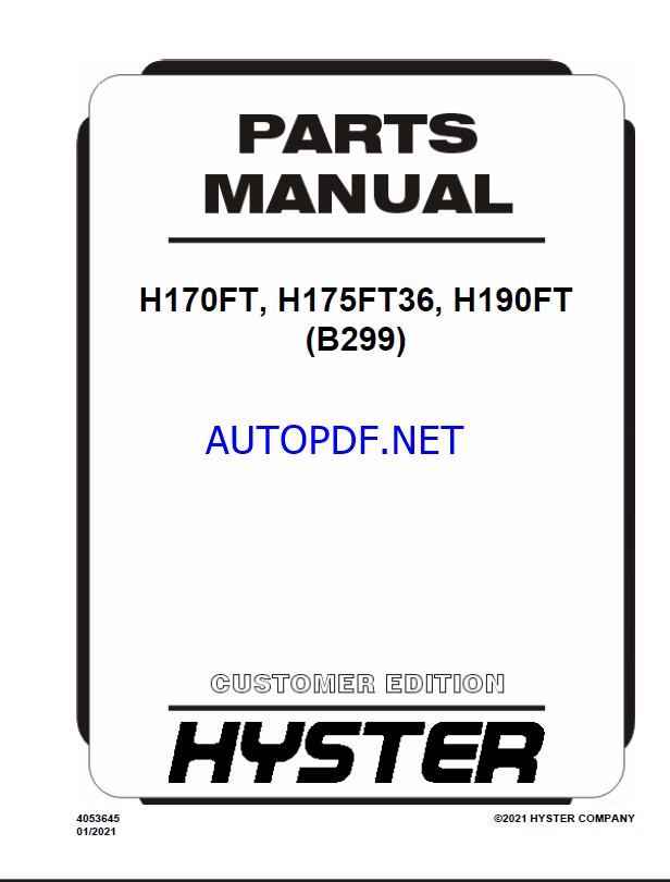 Hyster H170FT, H175FT36, H190FT (B299) Forklift Parts Manual