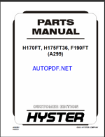 Hyster H170FT, H175FT36, F190FT (A299) Forklift Parts Manual