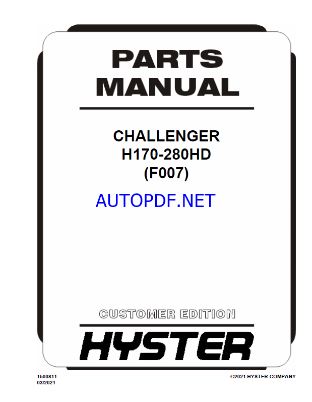 Hyster H170-280HD (F007) Forklift Parts Manual