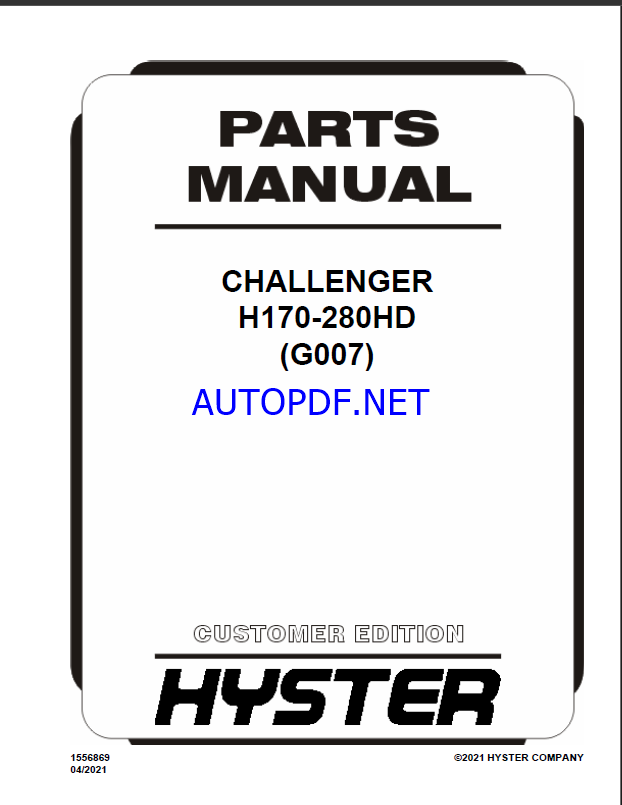 Hyster H170, H280HD (G007) Challenger Forklift Parts Manual