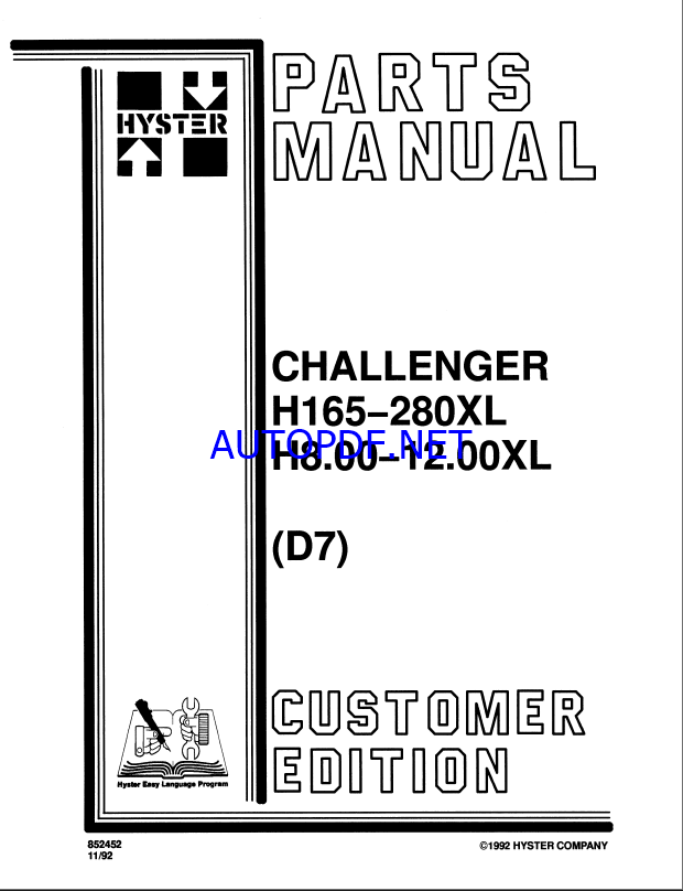 Hyster H165-280XL, H8.00, H12.00XL (D7) Forklift Parts Manual