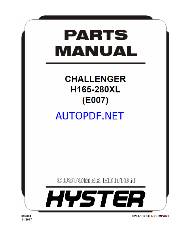 Hyster H165-280XL (E007) Challenger Forklift Parts Manual