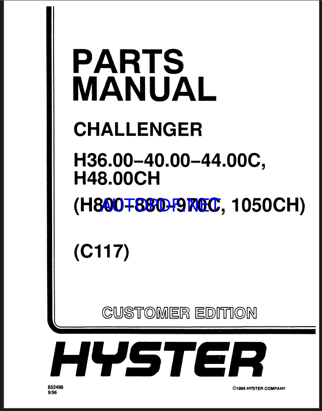 Hyster H36.00-40.00-44.00C, H48.00CH (H800-880,970C-1050CH) (C117) Forklift Parts Manual