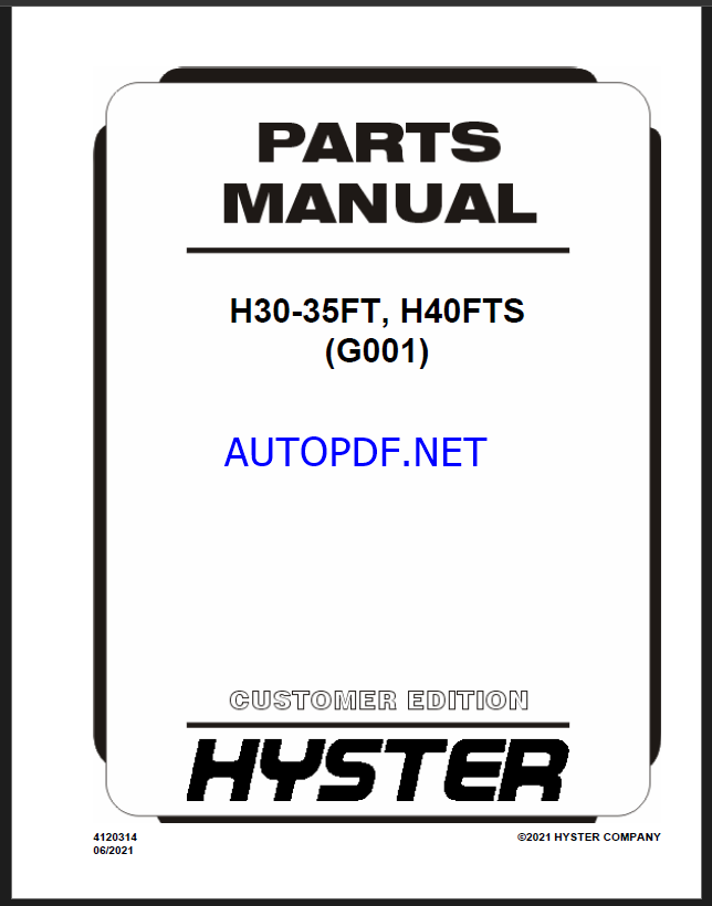 Hyster H30-35FT, H40FTS (G001) Forklift Parts Manual