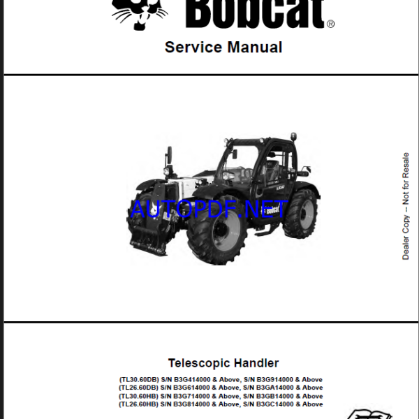 Bobcat TL3060 VersaHANDLER® TTC, Telescopic Handler Service Manual (7282521) (SN B3G414000-B3G499999)