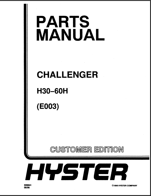 Hyster H30, H60H (E003) Challenger Forklift Parts Manual