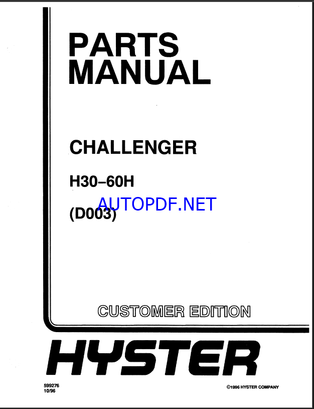 Hyster H30, H60H (D003) Challenger Forklift Parts Manual