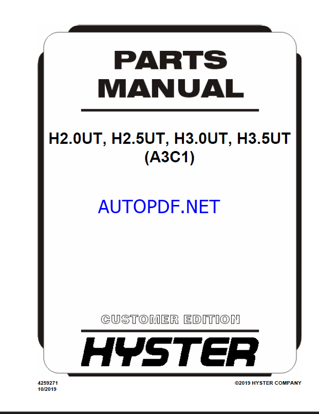 Hyster H2.0UT, H2.5UT, H3.0UT, H3.5UT (A3C1) Forklift Parts Manual