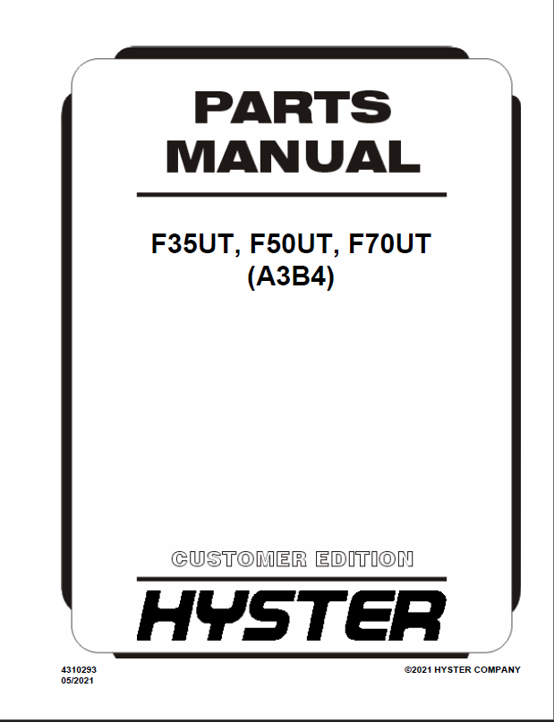 Hyster F35UT, F50UT, F70UT (A3B4) Forklift Parts Manual