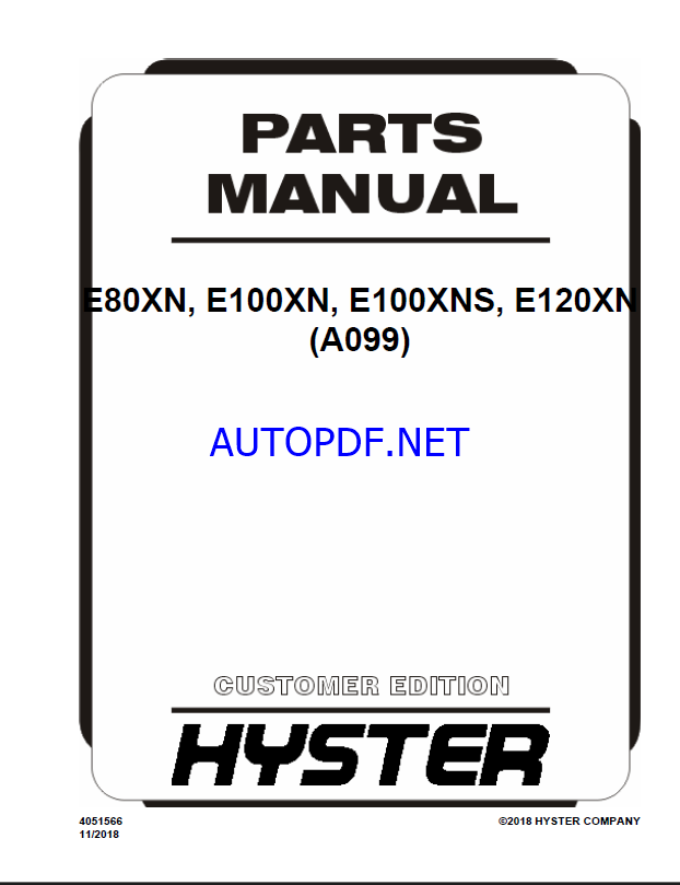 Hyster E80XN, E100XN, E100XNS, E120XN (A099) Forklift Parts Manual