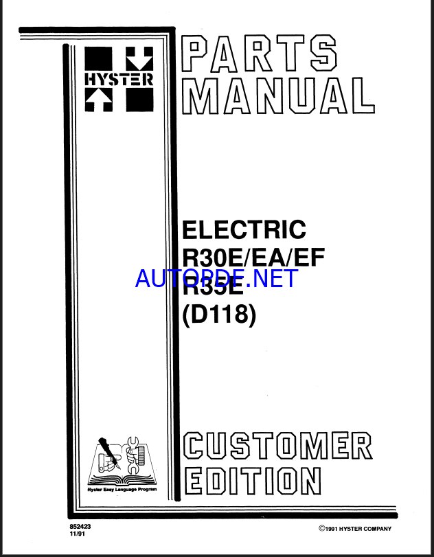 Hyster E30E, R30EA, R30EF, R35E (D118) Forklift Parts Manual