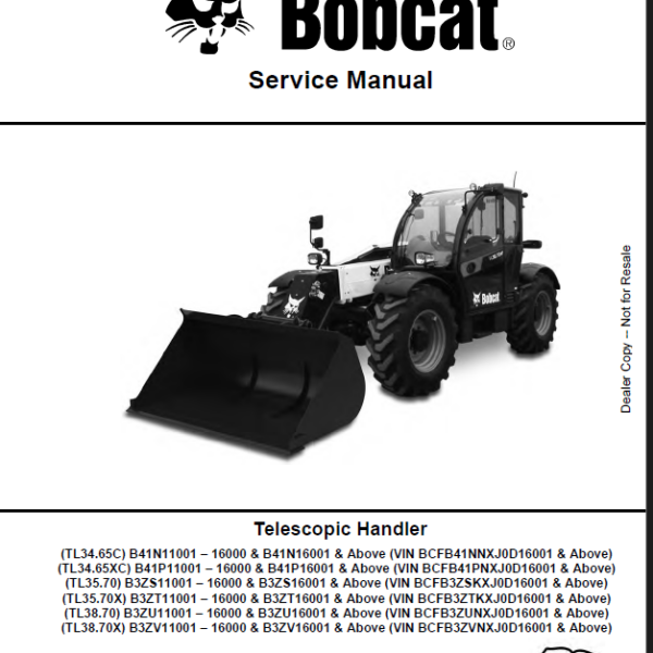 Bobcat TL3465 VersaHANDLER® TTC, Telescopic Handler Service Manual (7283184) (SN B41P11001-B41P99999)