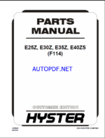 Hyster E25Z, E30Z, E35Z, E40ZS (F114) Forklift Parts Manual
