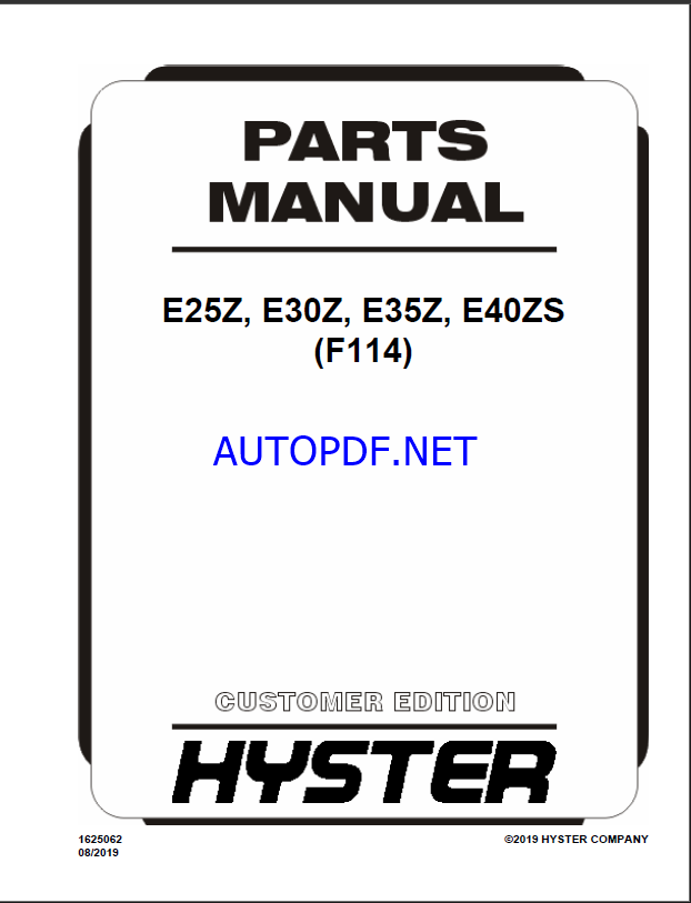 Hyster E25Z, E30Z, E35Z, E40ZS (F114) Forklift Parts Manual
