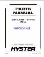 Hyster S30FT, S35FT, S40FTS (F010) Forklift Parts Manual