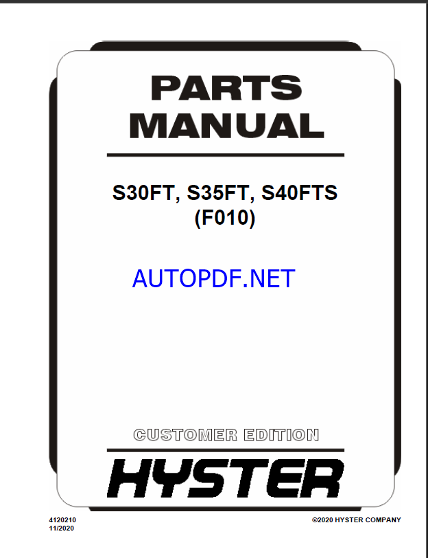 Hyster S30FT, S35FT, S40FTS (F010) Forklift Parts Manual