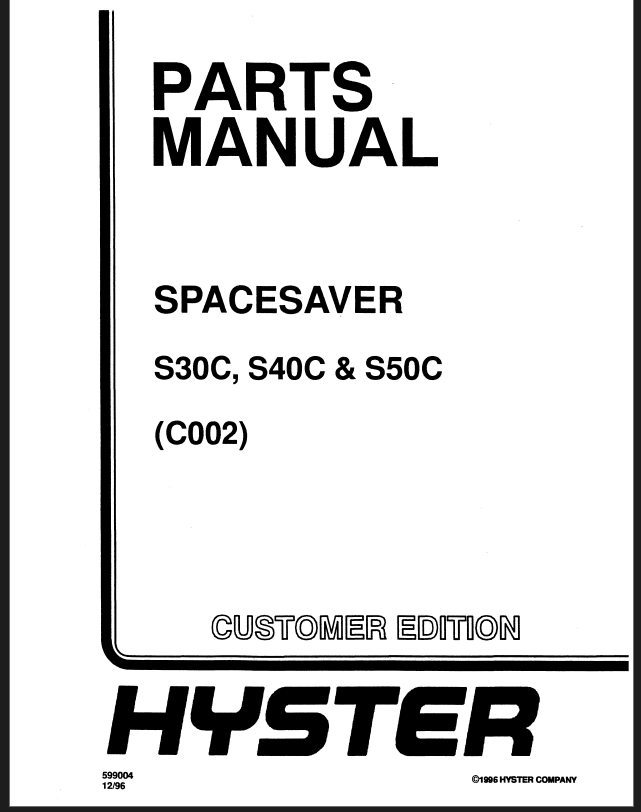 Hyster S30C, S40C, S50C (C002) Forklift Parts Manual