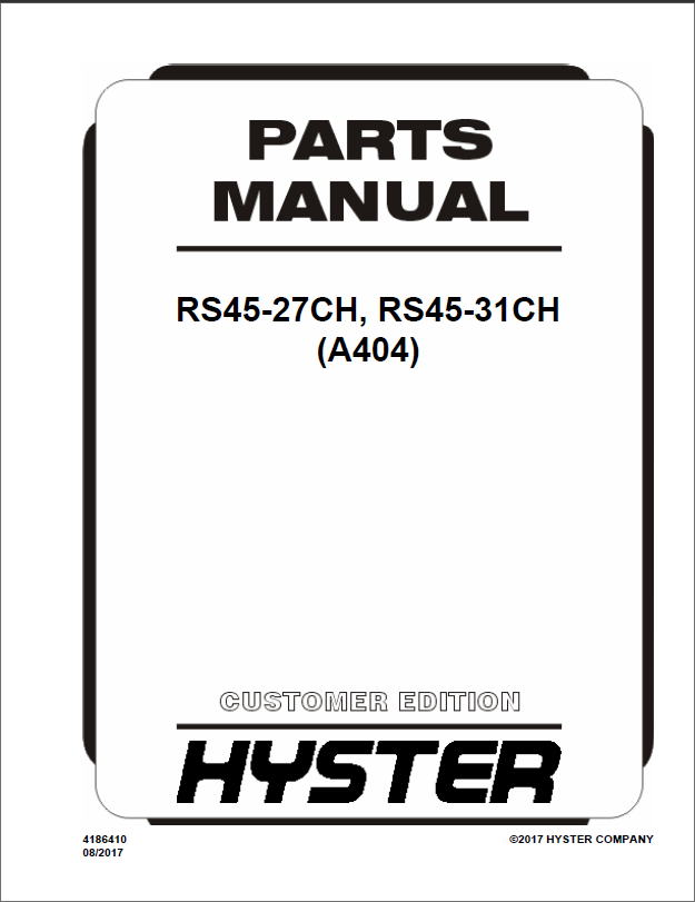 Hyster RS45-27CH, RS45-31CH (A404) Forklift Parts Manual