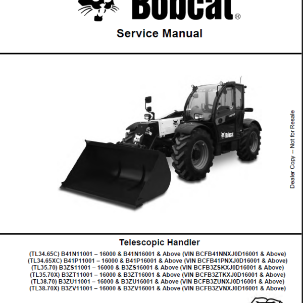 Bobcat TL3570 VersaHANDLER® TTC, Telescopic Handler Service Manual (7283184) (SN B3ZS11001-B3ZS99999)