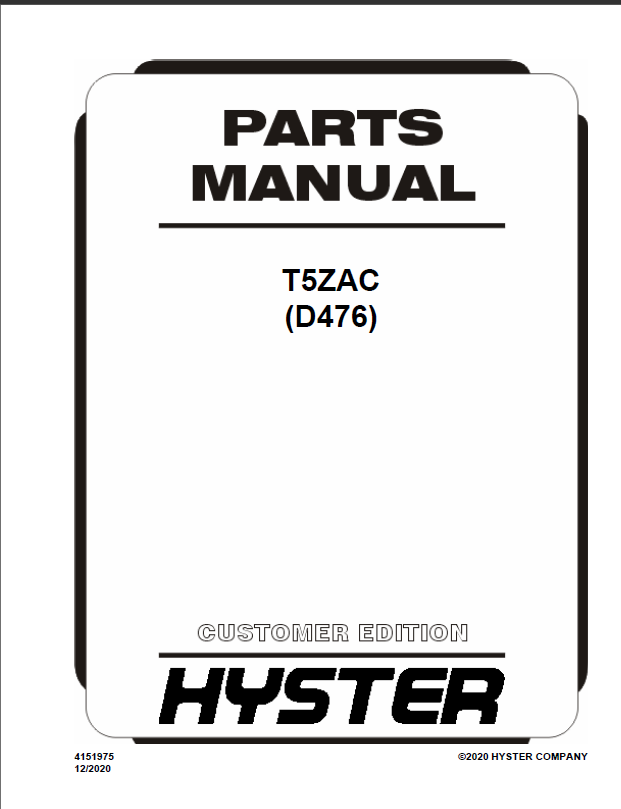 Hyster T5ZAC (D476) Forklift Parts Manual