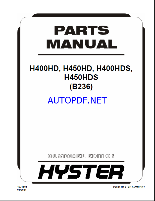 Hyster H400HD, H450HD, H400HDS, H450HDS (B236) Forklift Parts Manual